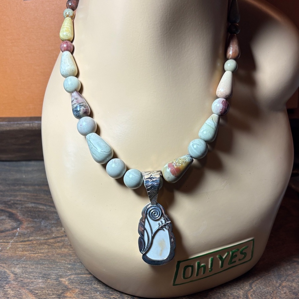Jay King Natural Stone Necklace with reversable 925 flower pendant
